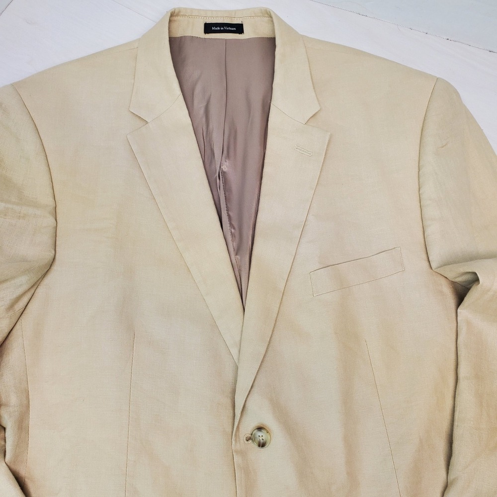 Pronto Uomo Platinum Mens 46 Regular Tan 100% Linen Blazer Coastal Grandfather